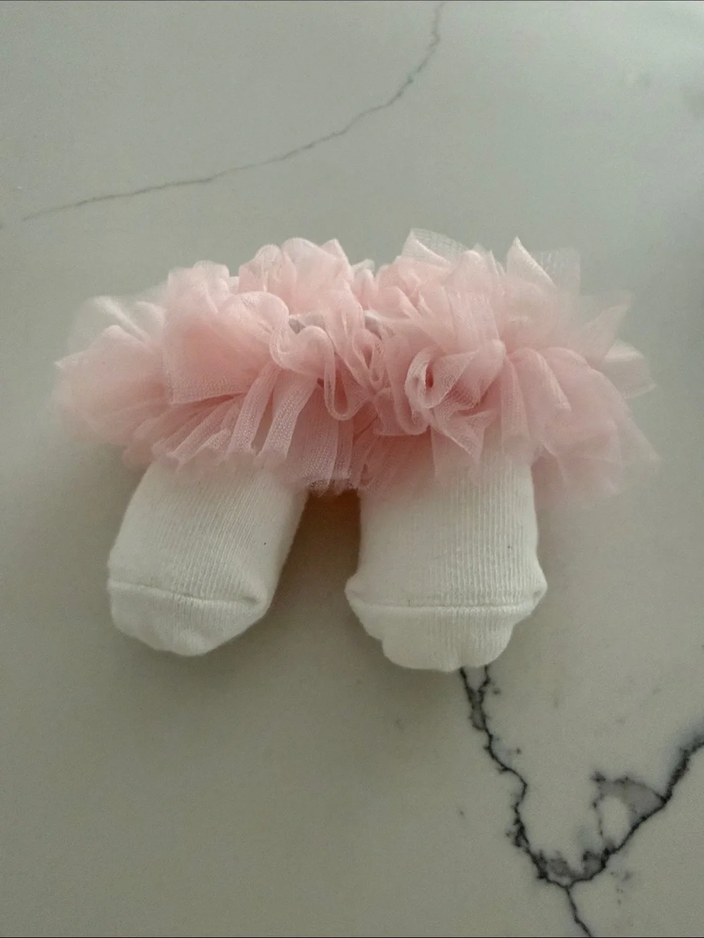 Mud Pie White Baby Socks with Pink Tulle Ruffles